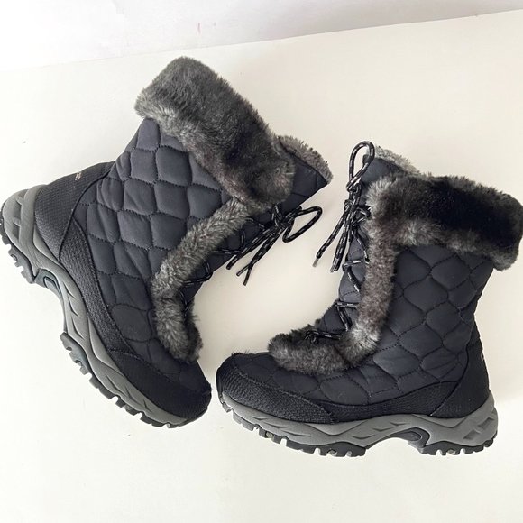 L.L. Bean Quilted Winter Snow Boots Faux Fur Lined Mid Calf Lace Up Booties - Picture 4 of 16